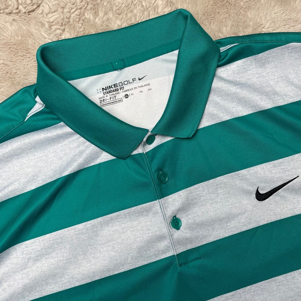 Nike Golf Mens Dri-FIT Standard Striped Polo Shirt Green Grey XL Polyester